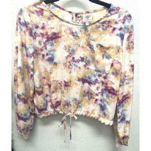Self Esteem Blouse Size M Multicolor puff sleeves tie bottom
